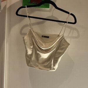 Zara Ivory Satin Cowl Neck Camisole